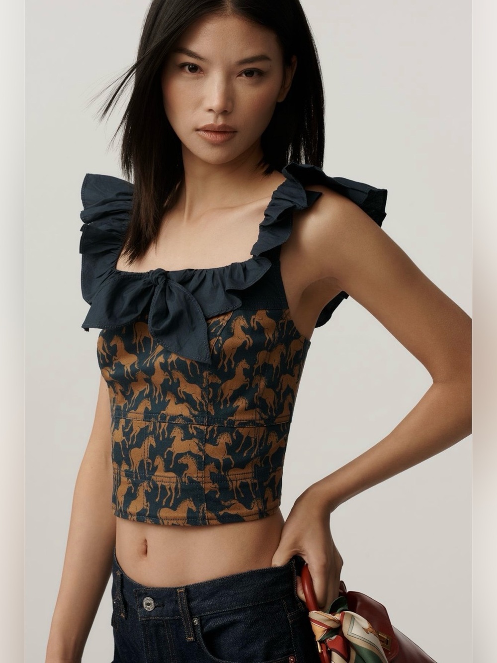 Maeve Flutter-Sleeve Crop Blouse